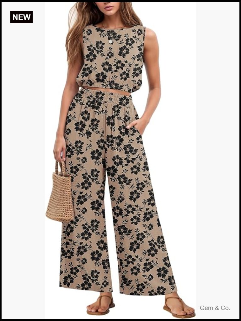 Sleeveless Crop Top Wide Leg Pants Sweat Set Tracksuit Lounge Set